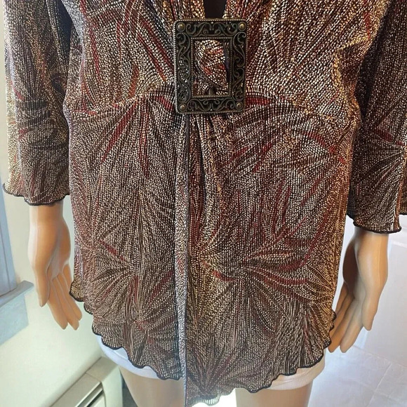 VTG Ashley Jill Built In Tank top Blouse Brown Tan Black Asymmetrical Grunge 1X - Picture 5 of 7